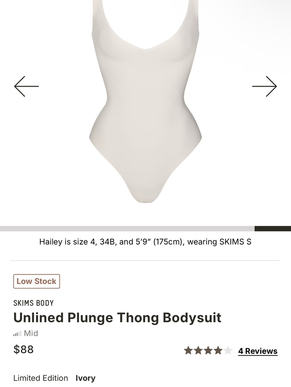 SKIMS Unlined Plunge Thong Bodysuit Ivory